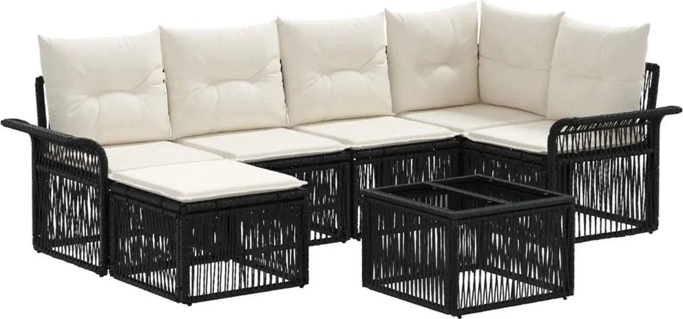 vidaXL Gartensofa Set 7 Pcs Schwarz Poly-Rattan Lounge-Set