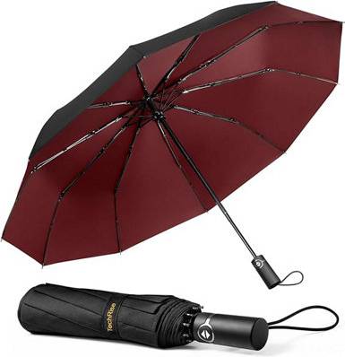 Tecknet Techrise Compact Windproof Auto Umbrella Fiberglass Frame 10 Ribs