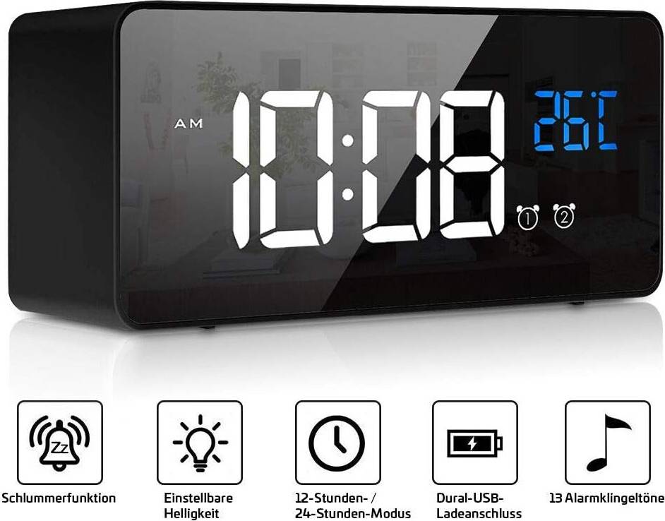 Echo clock Voice Controlled Mirror Large LED Screen Alarm