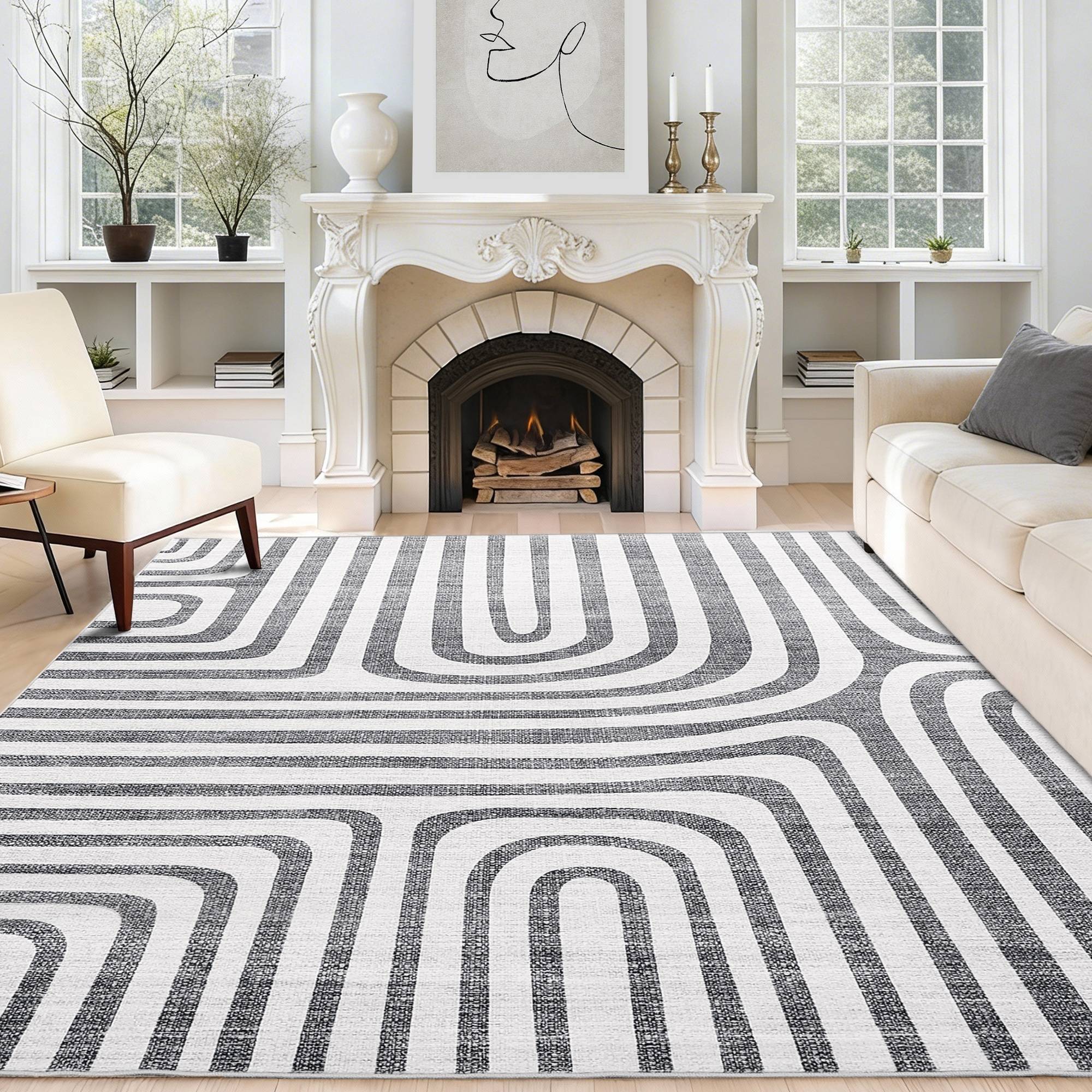 Washable rugs Garvee 9x12ft Abstract Modern Washable Rugs Black