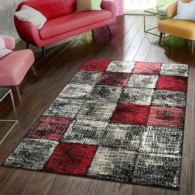 Abstract Area Rug Checkered Black White