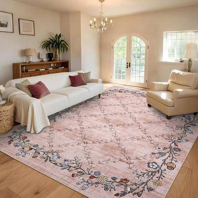 Garvee Geometric Checkered Floral Bordered Area Rug