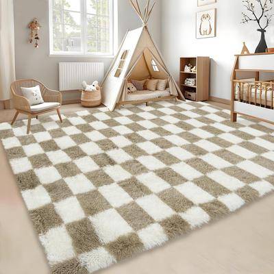 Garvee Modern Geometric Checkered Shag Area Rug