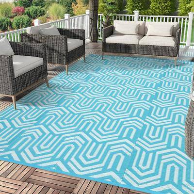 Garvee Geometric Grid Reversible Outdoor Rug