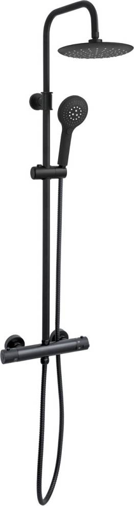 Euroshowers Thermo Round Rigid Riser Twin Head Black Shower Set