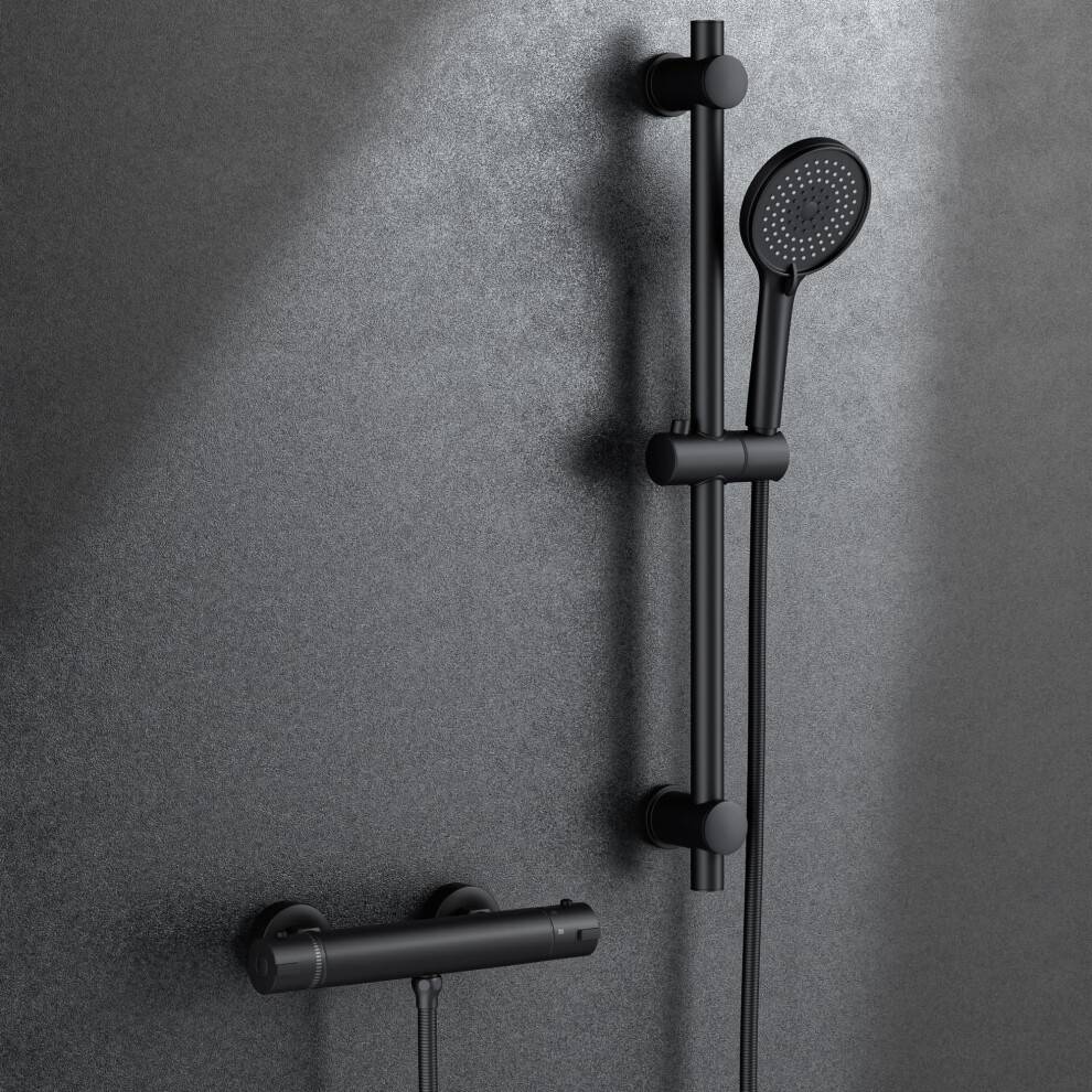 Black shower head and hose Black Shower Mixer 70cm Adjustable Riser Rail Kit