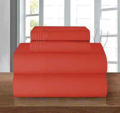 Celine Linen 1500 Thread Count Microfiber Set Full Rust Bed Sheet Red