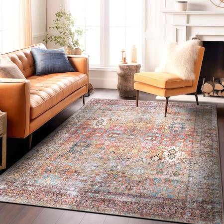 World Rug Gallery Transitional Distressed Machine 4 ft x 6 ft Multicolor