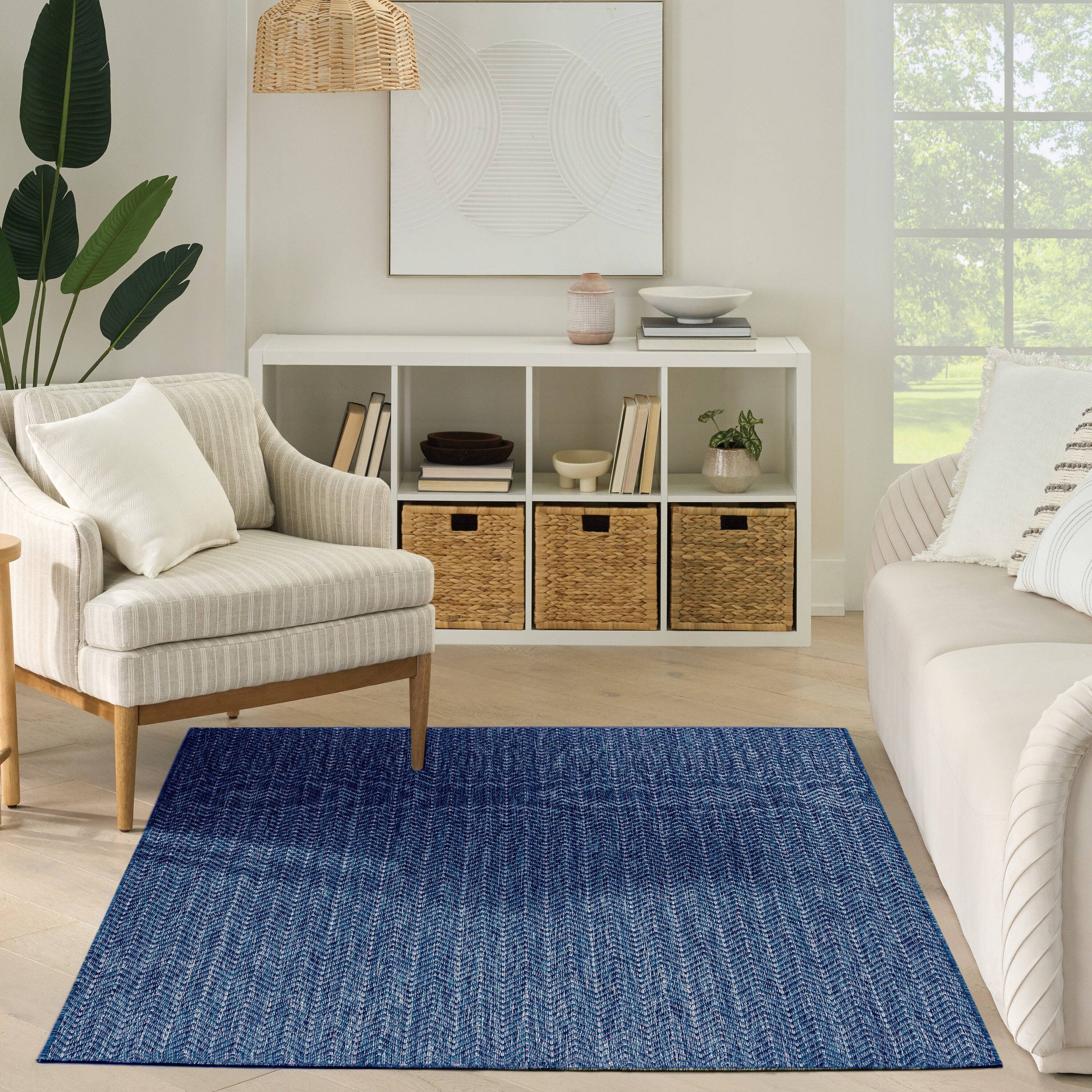 Nourison Loomed Polypropylene Navy Rectangular Area Rug 5 x 7 ft Blue