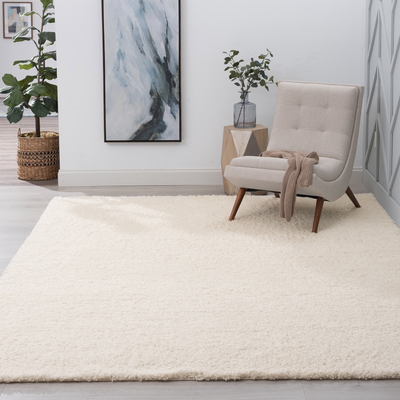 Jersey Shag Transitional Solid Cream Area Rug 3 x 5 Rectangle