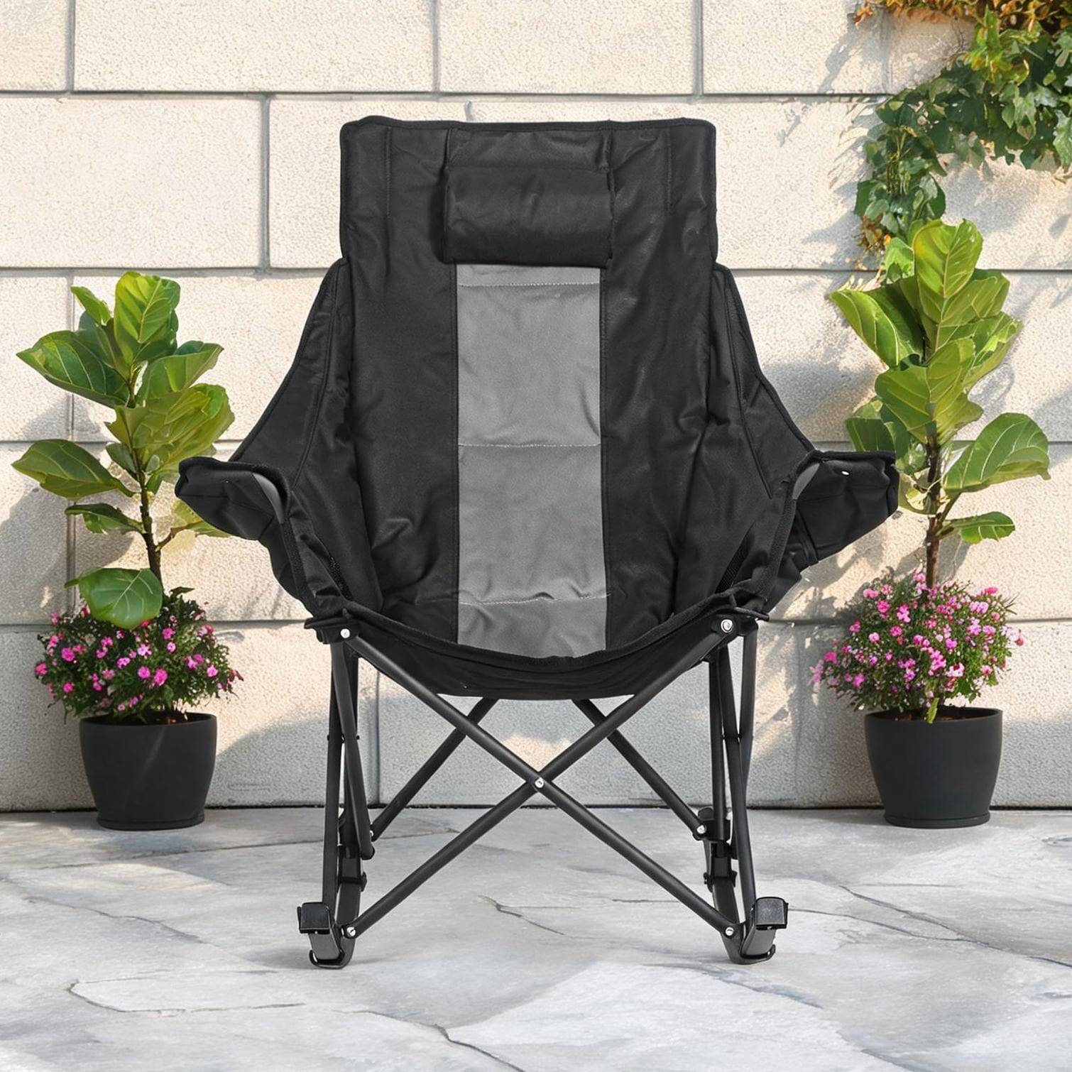 Folding camp chair Watnature Cool Gray Steel Rocking Camp Chair RX90K0O3D8MK
