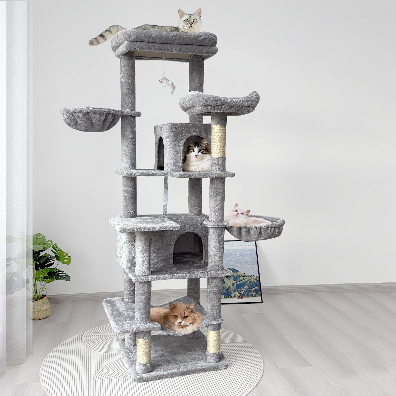 Multi level cat tree Afoxsos 68 Inch Tall Multi Level Cat Tree Green