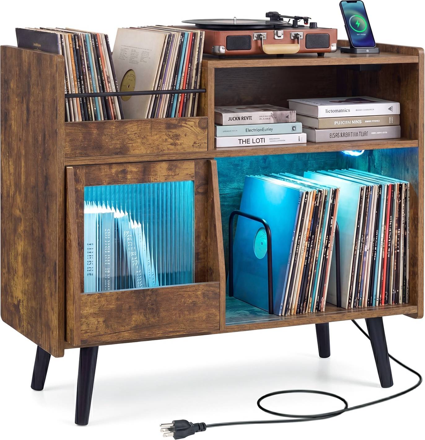 Record player stand SlickBlue Rustic Brown Record Player Stand