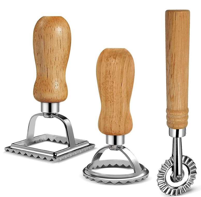 Tauoh Ravioli Pasta Cutter Set Wooden Handle