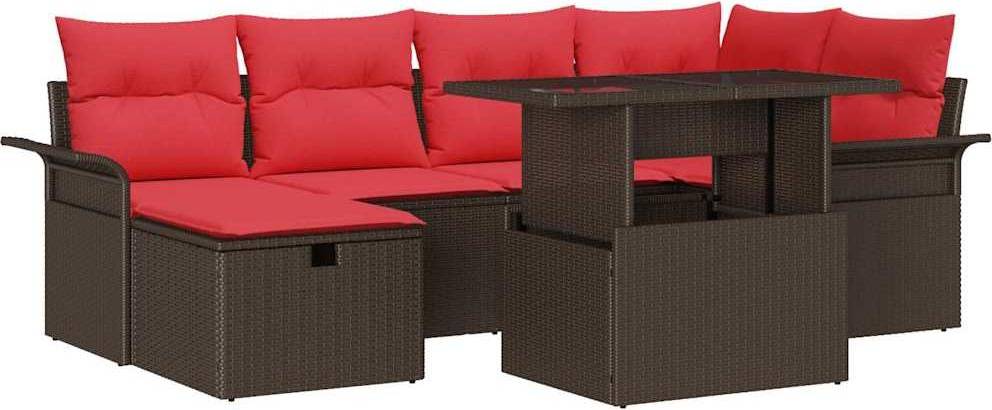vidaXL Trädgårdsoffset 7 Pcs Brun Poly Rattan Loungeset