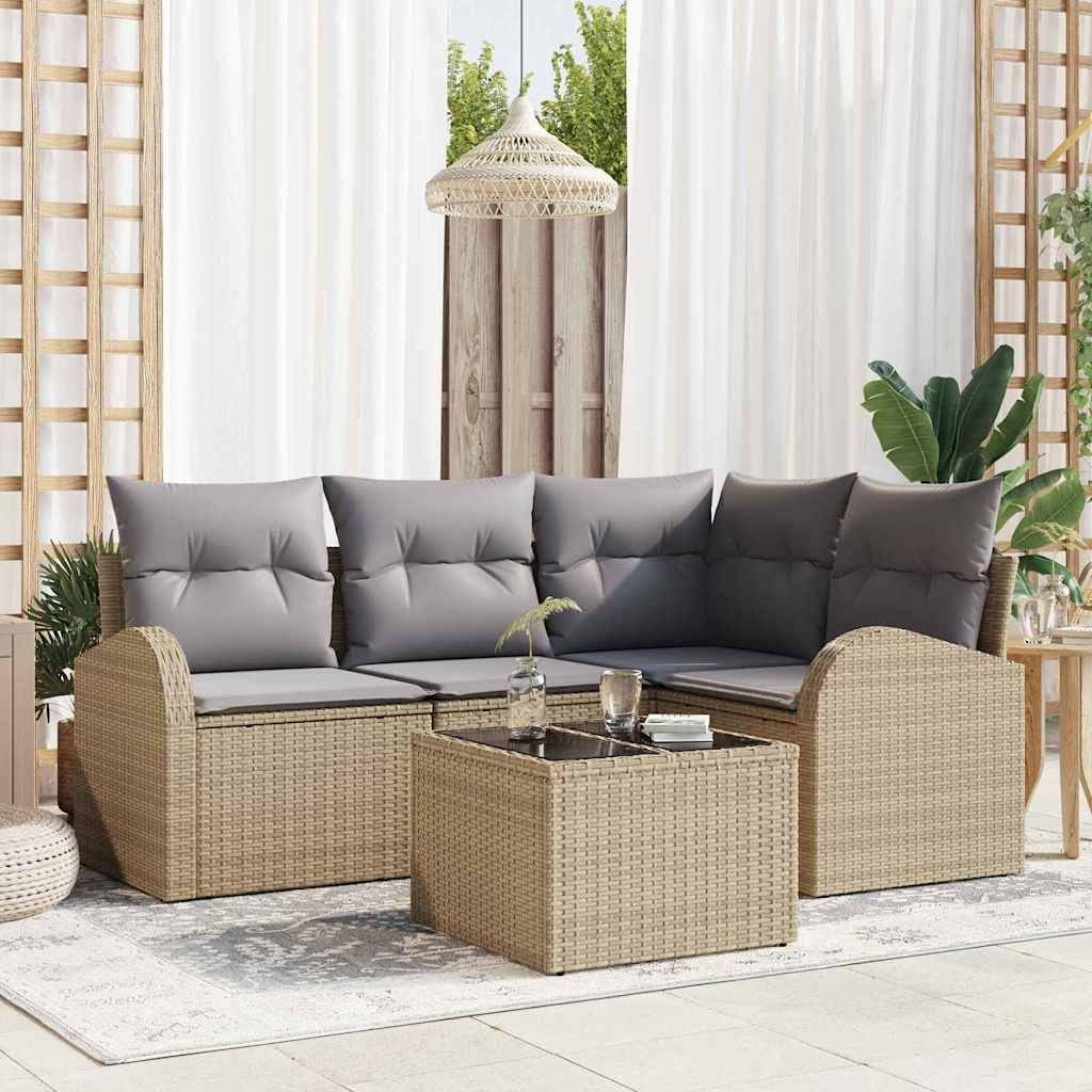 Rattan lounge set Gartensofa Set Beige Poly-Rattan Lounge-Set