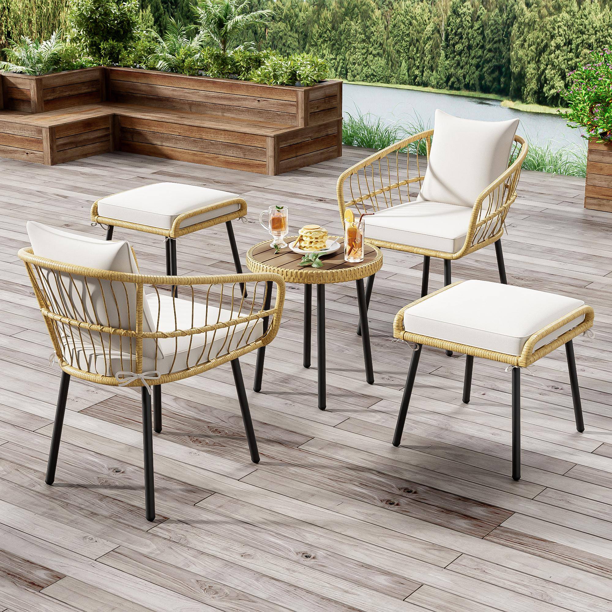 Rattan lounge set Garten Lounge Set 5 Teilig Rattan Lounge-Set