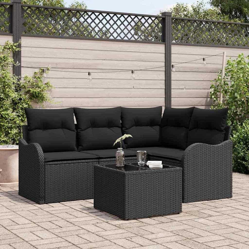 Rattan lounge set Gartensofa Set Schwarz Poly-Rattan Lounge-Set