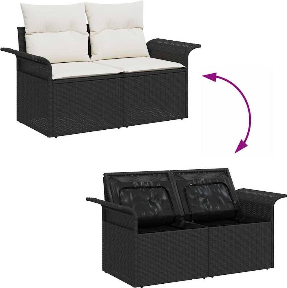 vidaXL Havesofa Sæt 6 Pcs Sort Poly Rattan