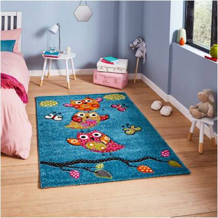 Blue Kids Modern Animal Graphics Rug