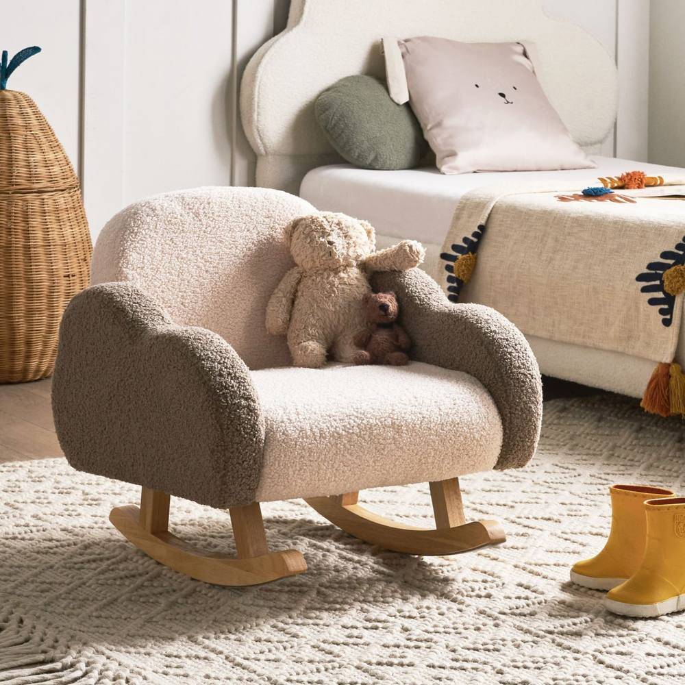 Kids Boucle Rocking Chair Beige