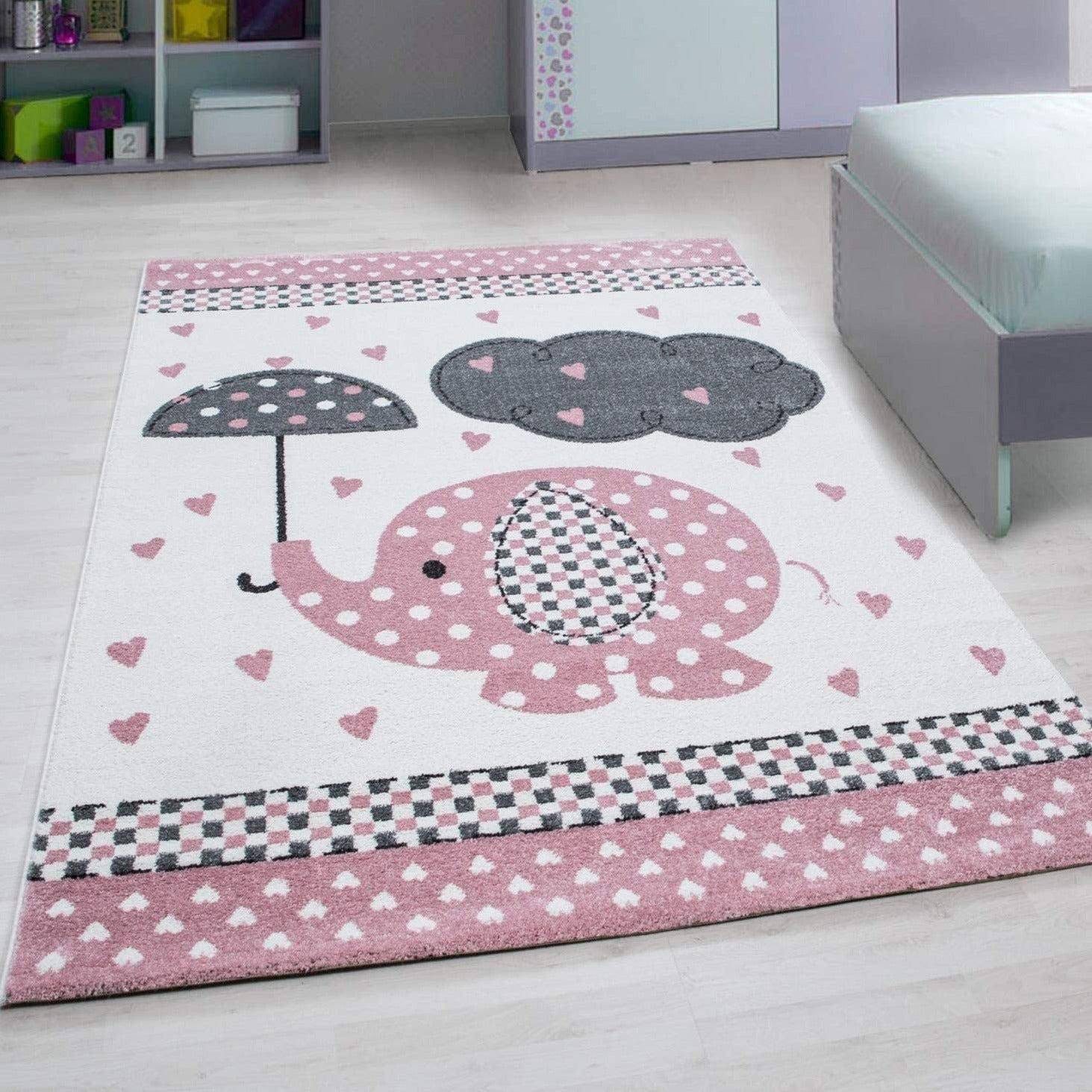 Pink Baby Elephant Hearts Rug