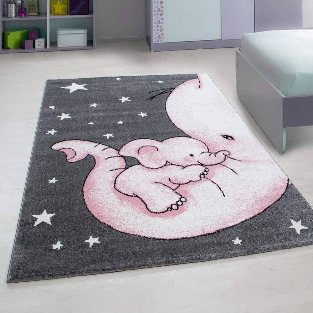 Pink Baby Elephant Stars Rug