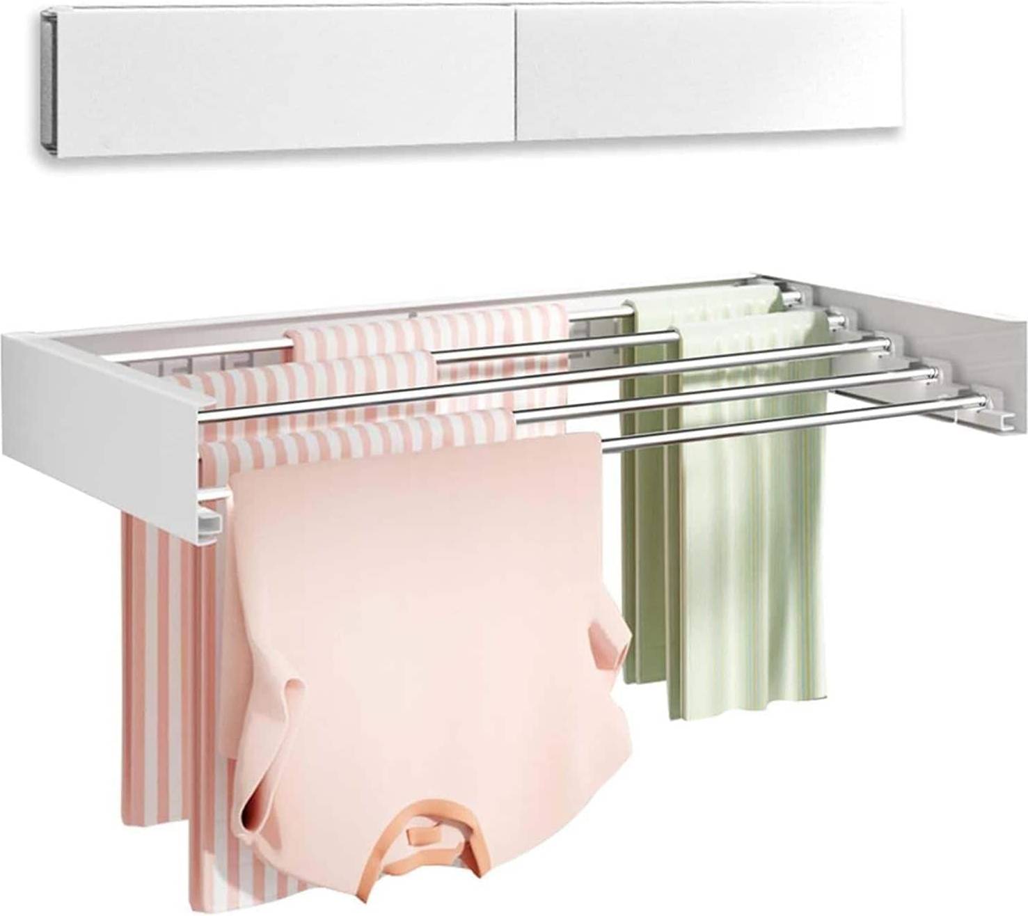 Wall mounted drying rack Garvee Wall Mounted Clothes Drying Rack Retractable Folding Laundry Rack