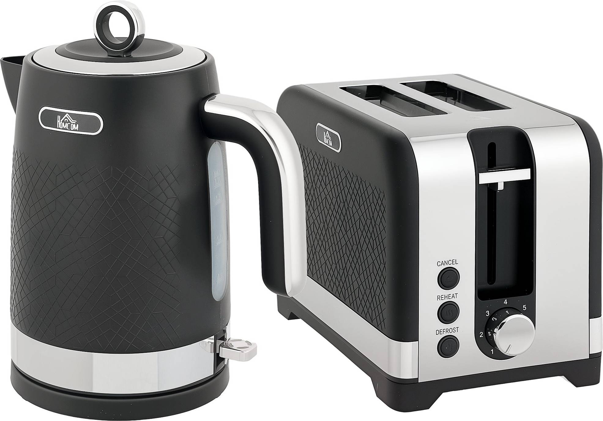 Homcom Sleek Textured Kettle Toaster Set Black