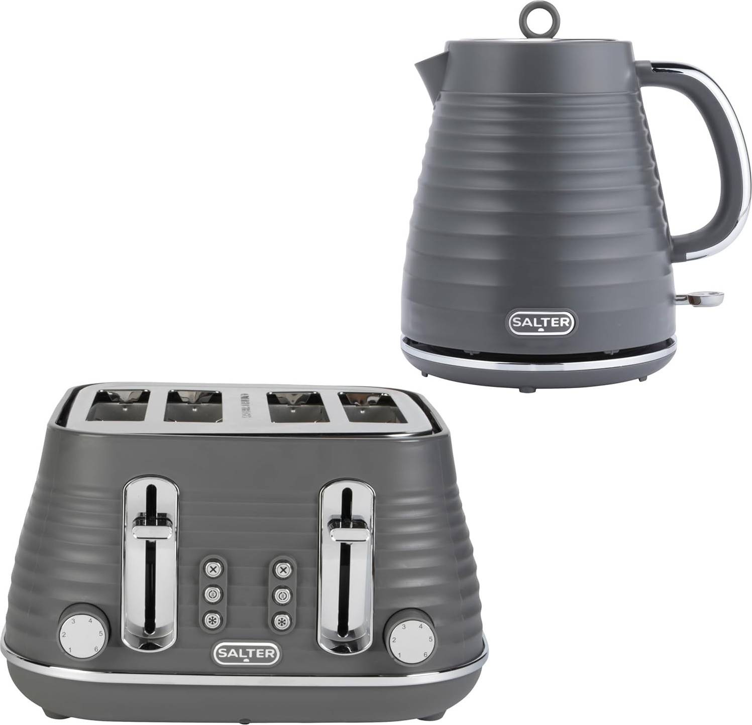 Salter Grey Ripple Kettle 4-Slice Toaster Set