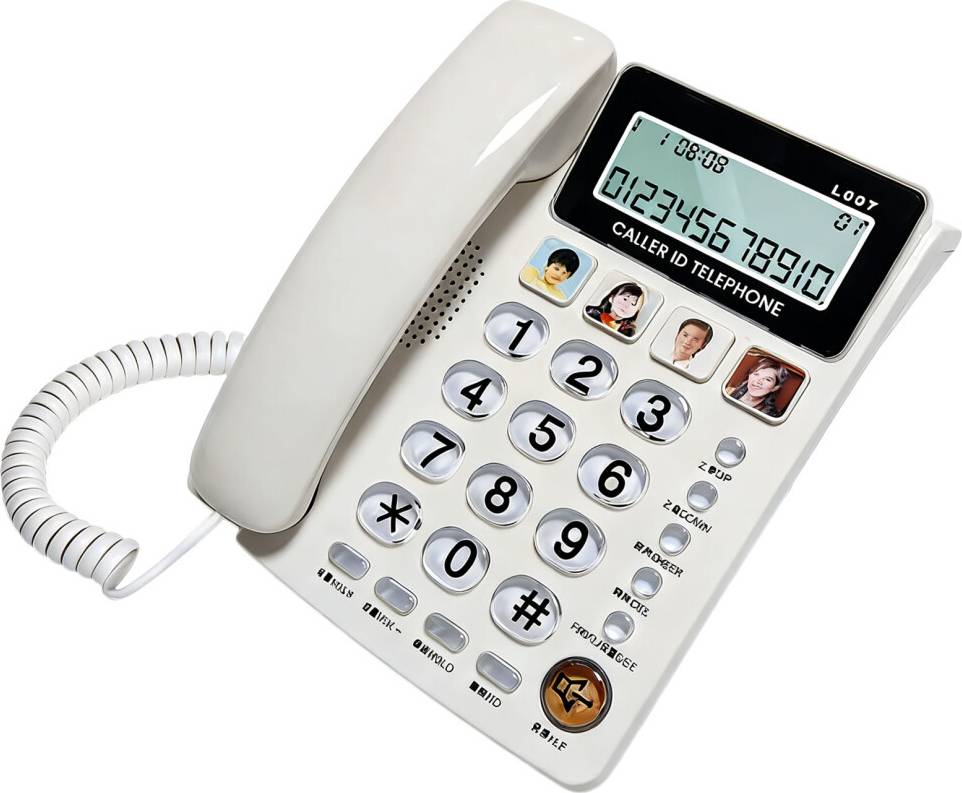 Large Button Corded Telephone With Caller