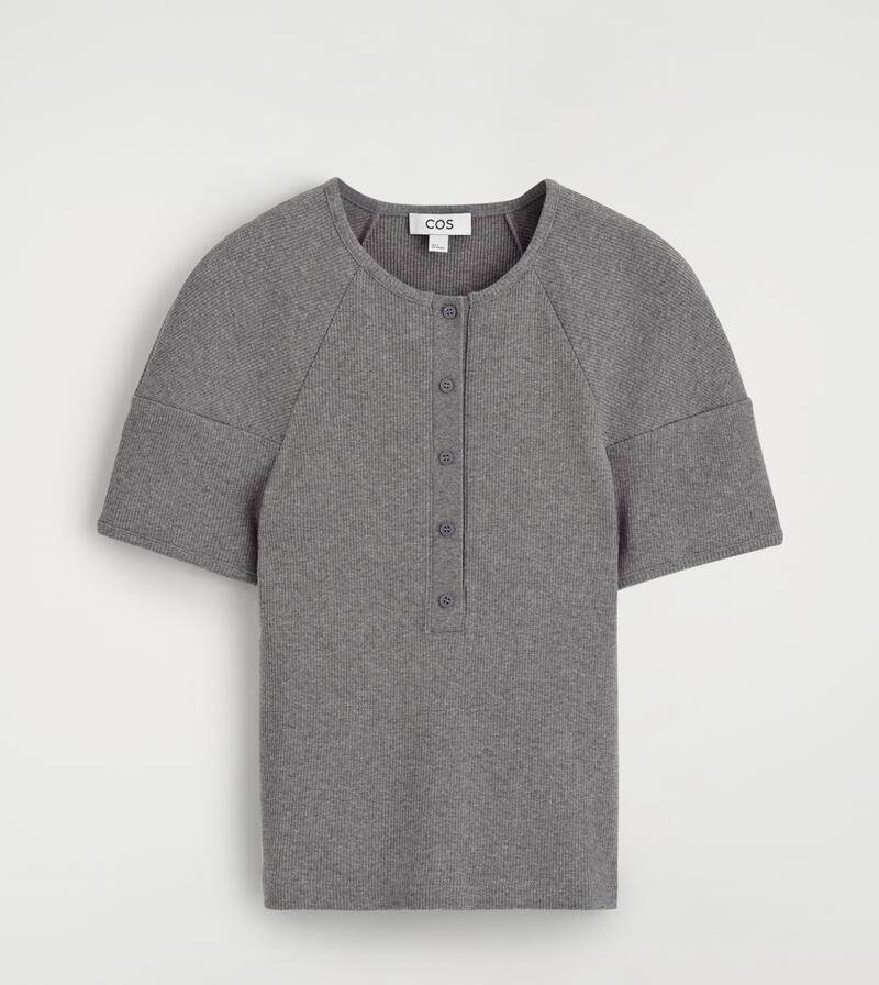 Rounded Ribbed Jersey Henley Top