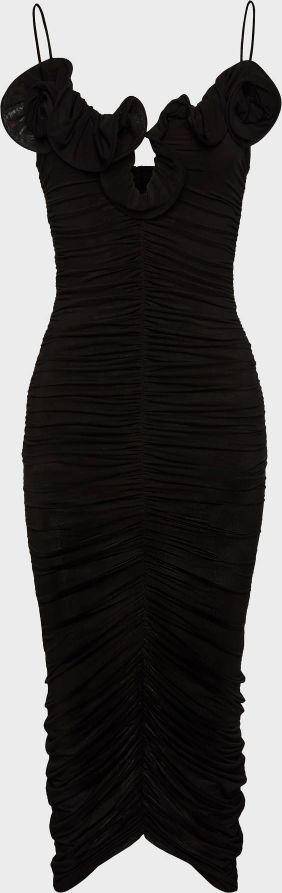 Magda Butrym Ruched Ruffle Midi Dress - Svart