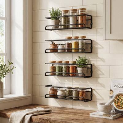 B&Q 4Pcs Wall Mounted Spice Rack Storage Organiser