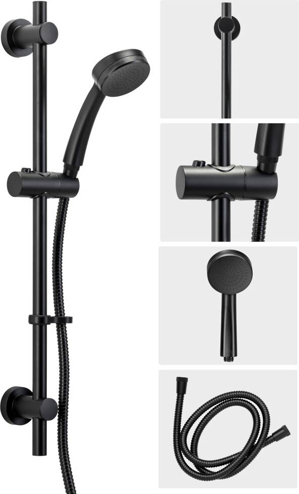 Black shower head and hose Croydex Presion Matte Black Shower Riser Rail Kit