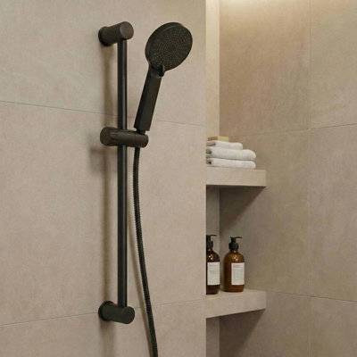 Black shower head and hose Matt Black Shower Set With Riser Rail