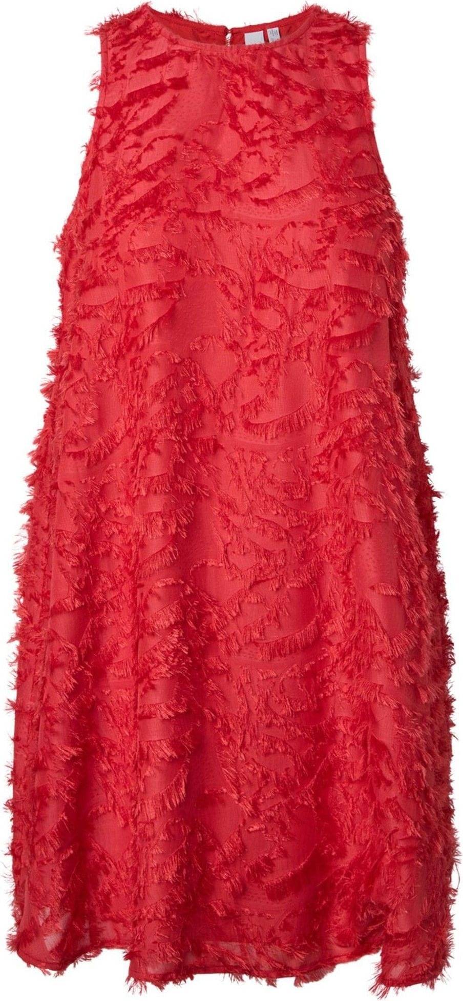 Yas Textured Racer Neck Mini Dress - Red