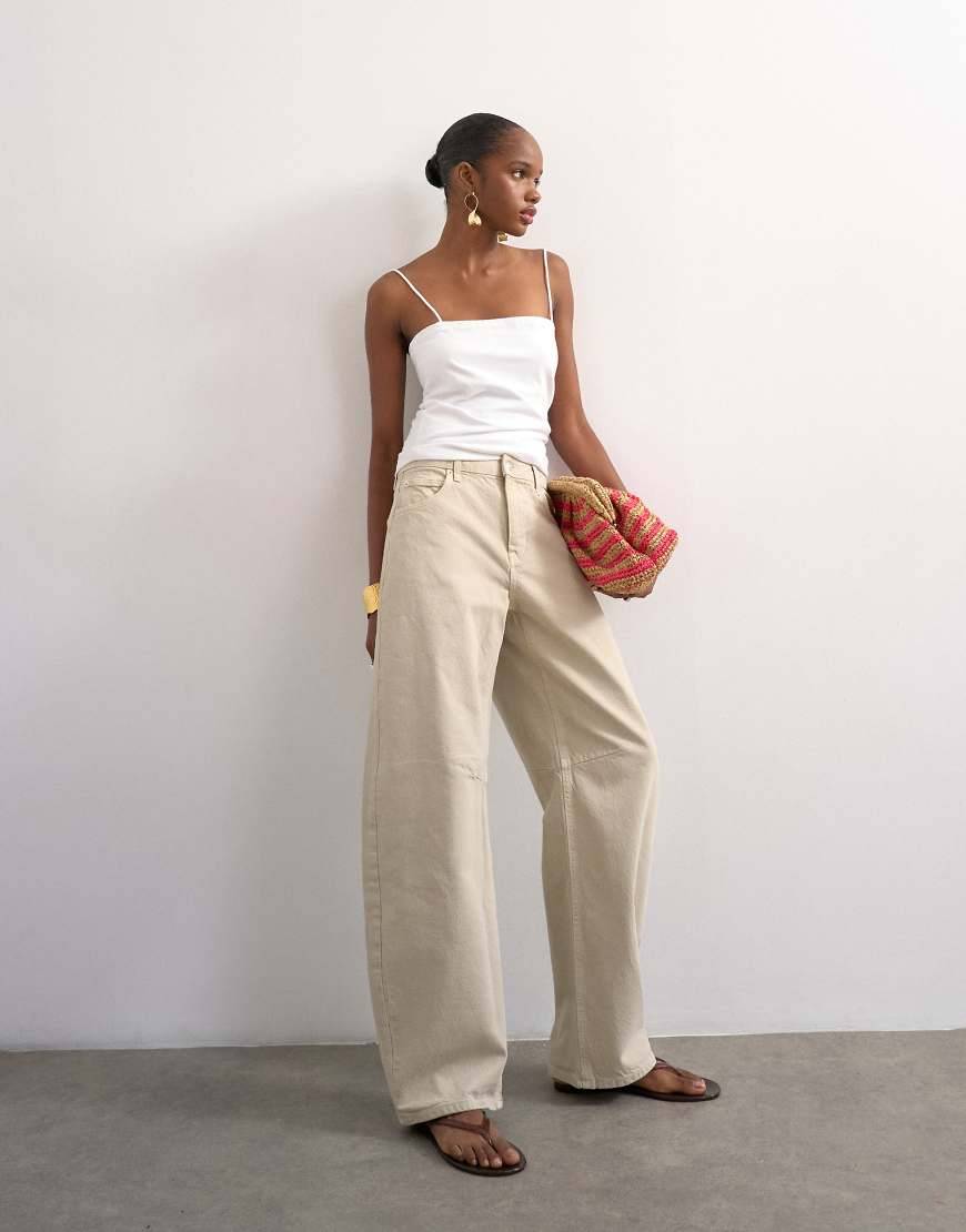 Topshop Barrel Mid Rise Jean - Neutral