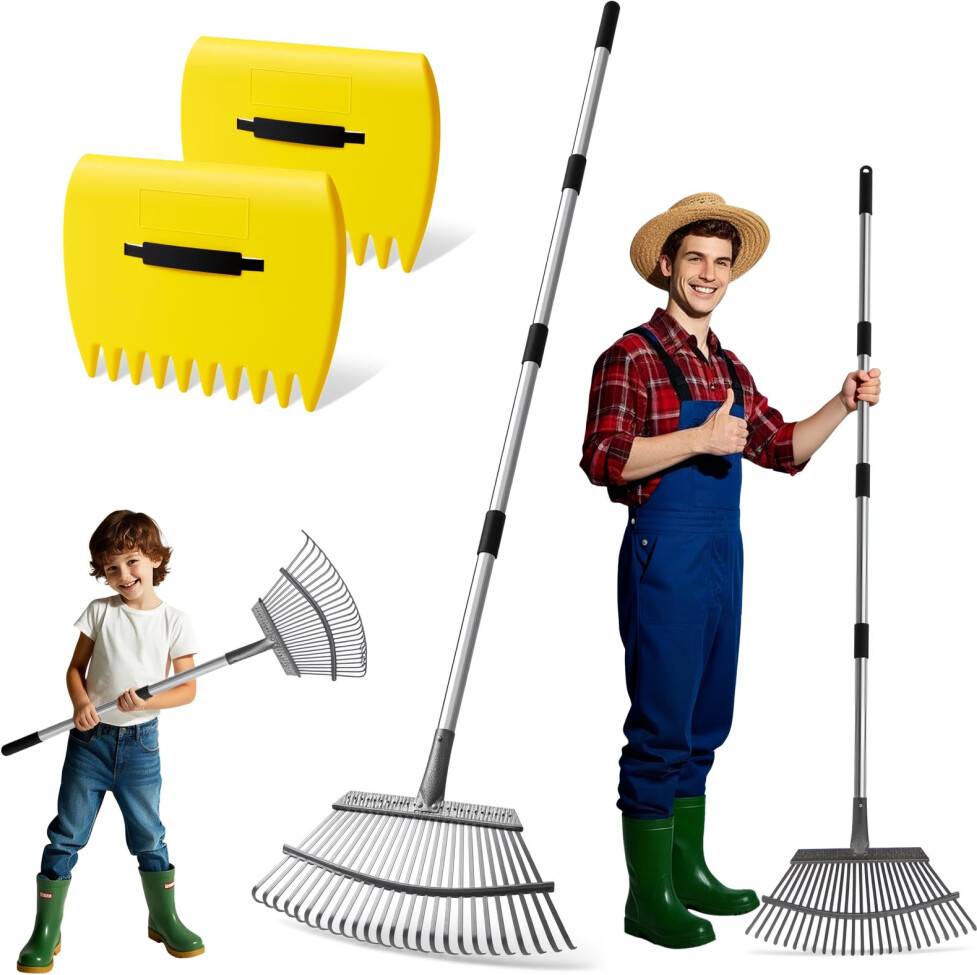 2-In-1 Leaf Rake Set with Leaf Scoops