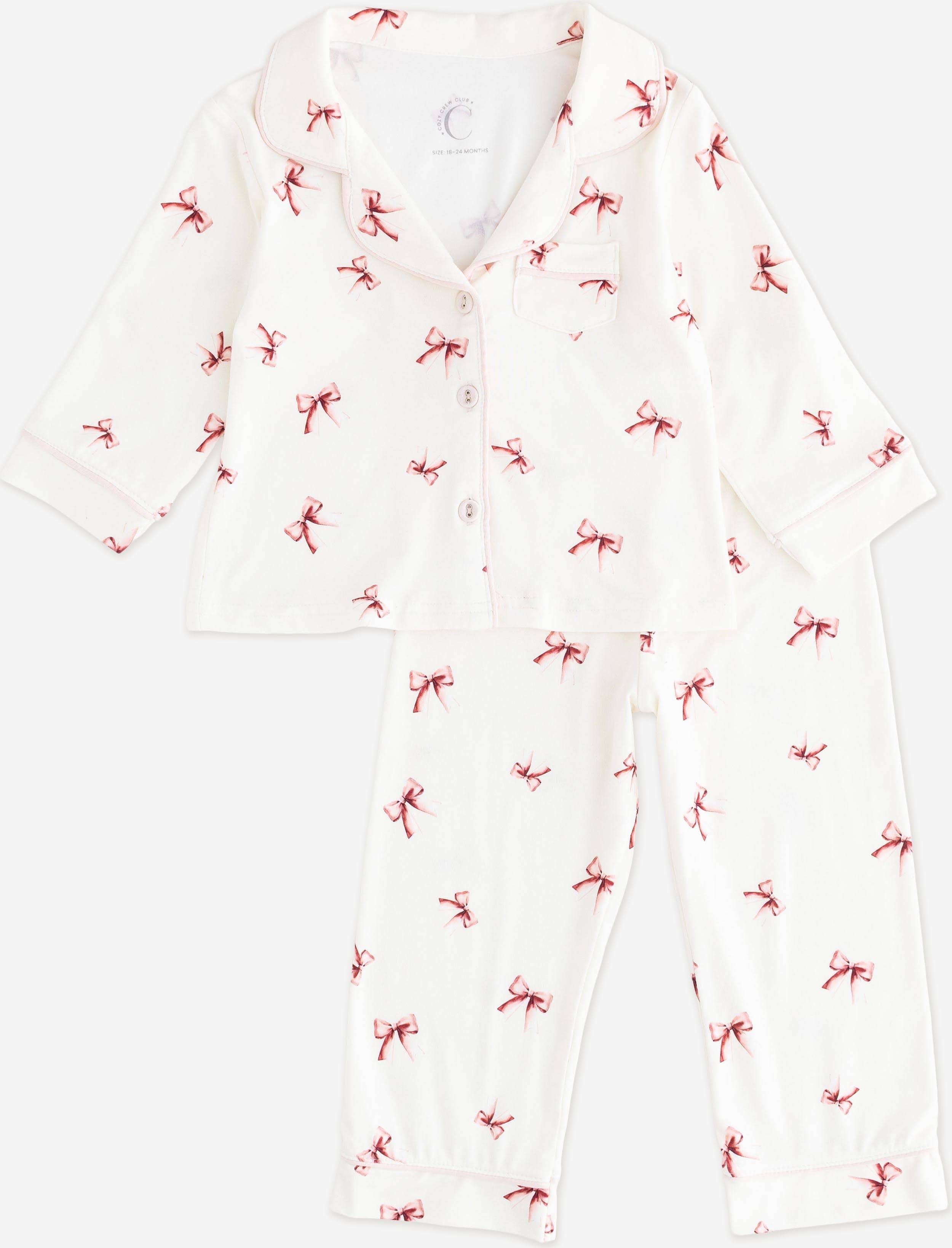 Cozy Crew Club Girls Mini Rosy Ribbon Pyjamas - Ivory