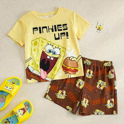 Shein Pyjamasset Rund Halsringning Korta Shorts - Multifärgad