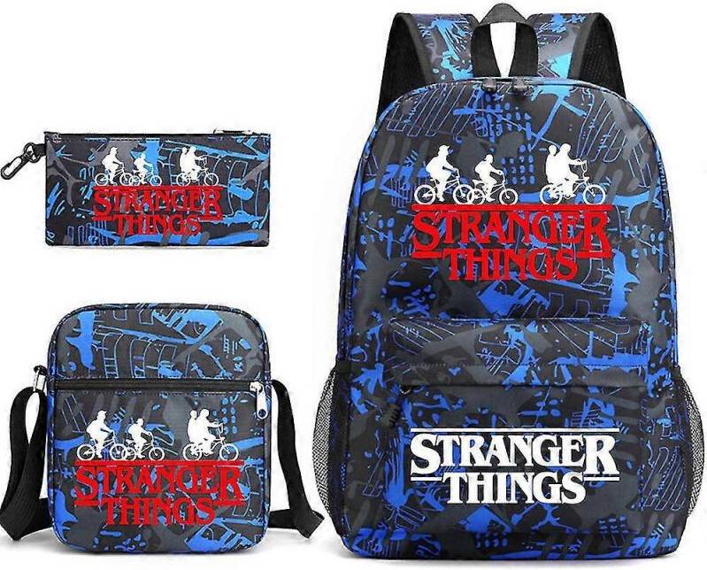 Stranger Things Backpack 3 Piece Set - Blue Pattern