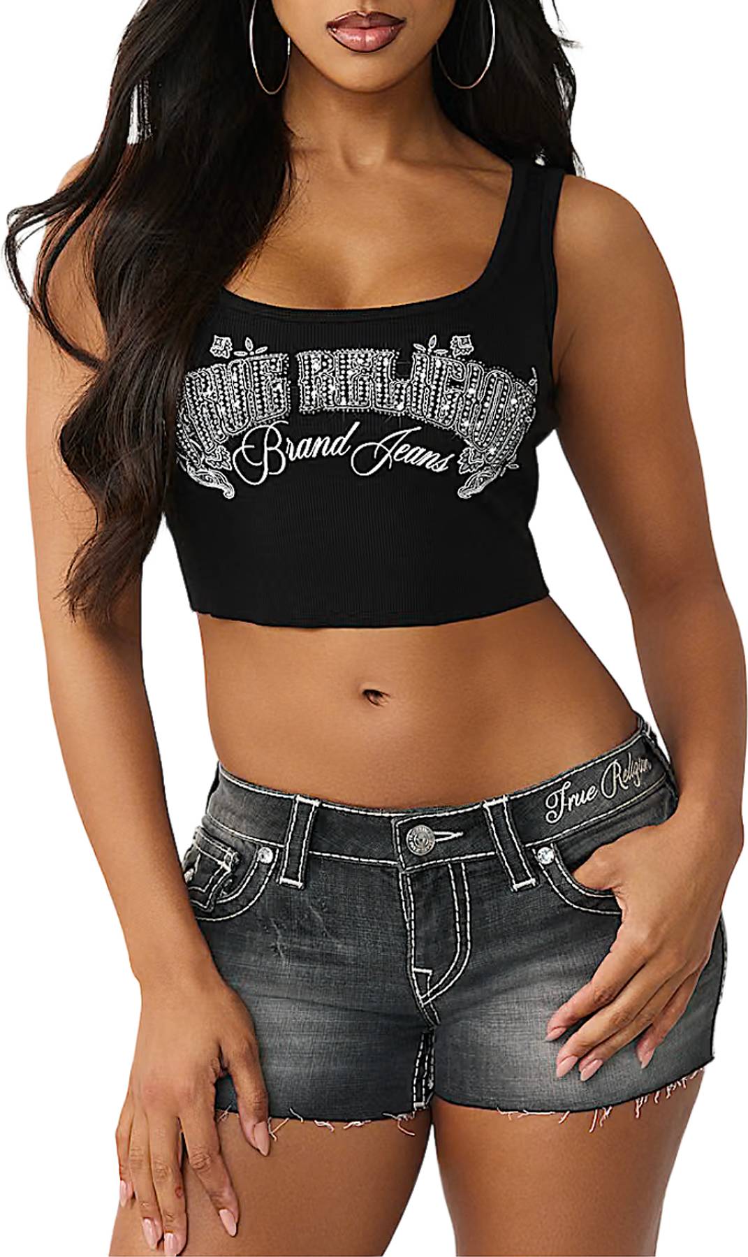 True Religion Crystal Ribbed Tank - Black