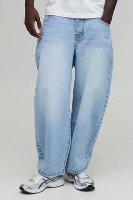 boohooMAN Essential Barrel Fit Rigid Washed Jeans - Light Blue