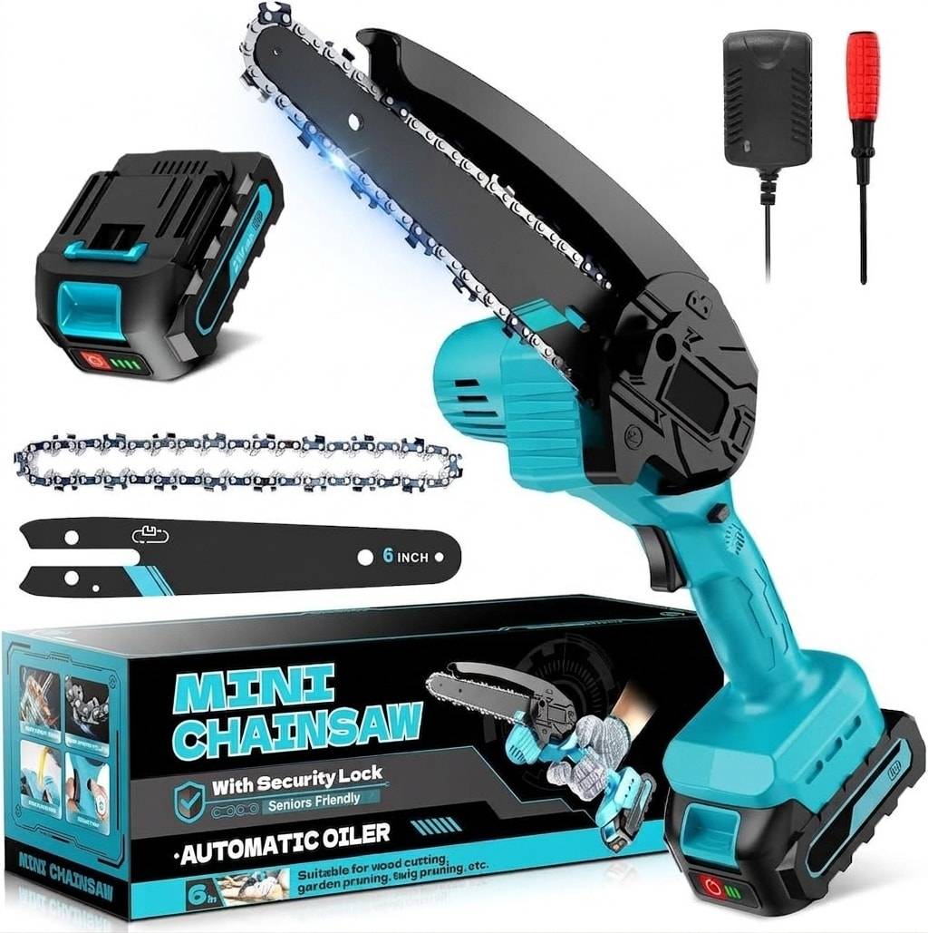 Cordless mini chainsaw Itopfox Mini Cordless 6 Inch Chainsaw Kit