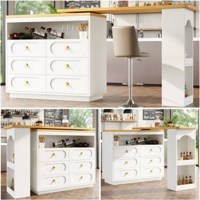Matteo Lighting White 360 Degree Rotating Bar Table Kitchen Island With Storage Spice Rack
