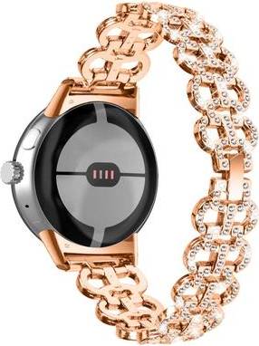 Google Pixel Watch Rhinestone Décor Metal Strap Rose Gold
