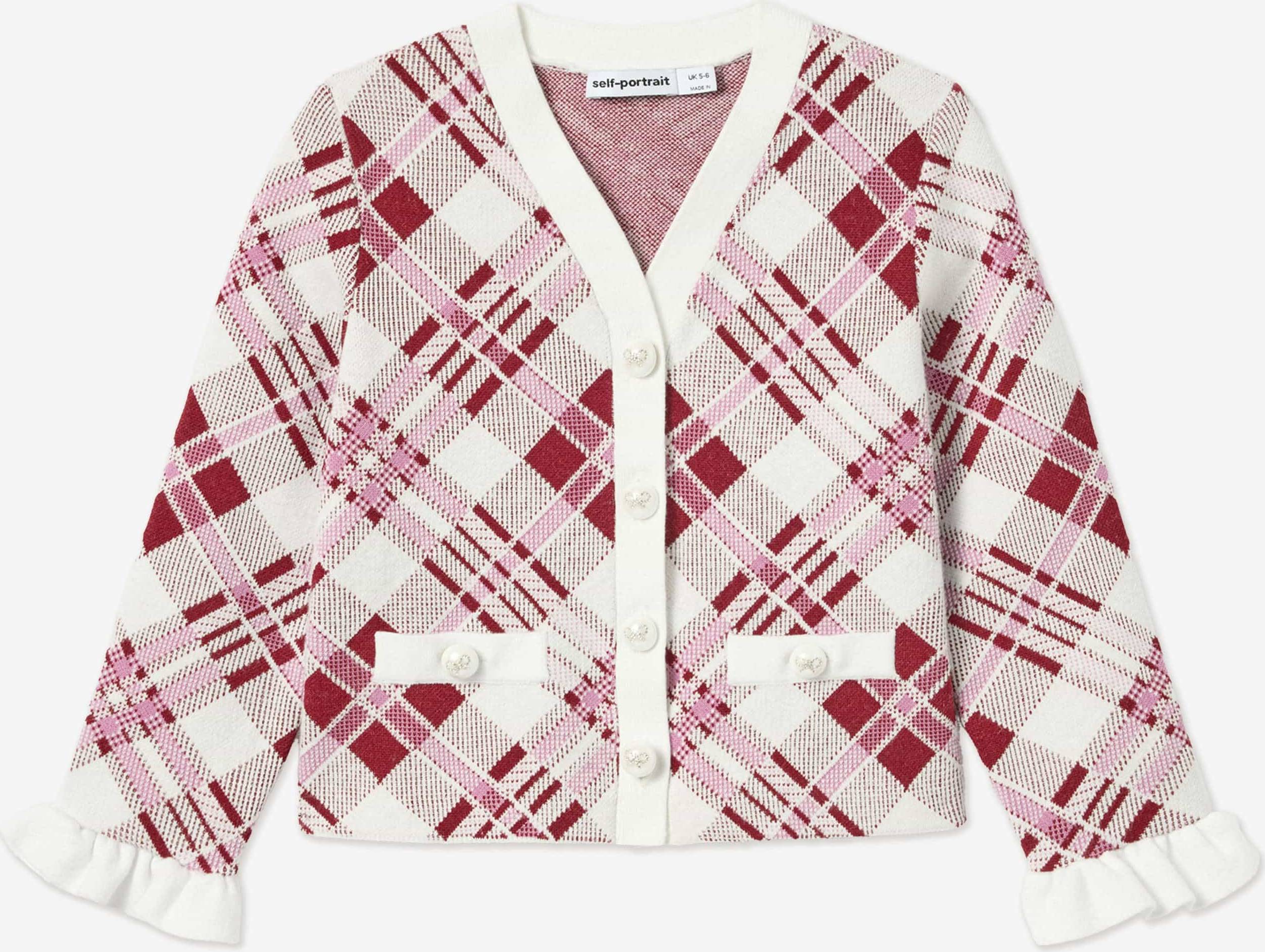 Girls Check Knit Cardigan - Red