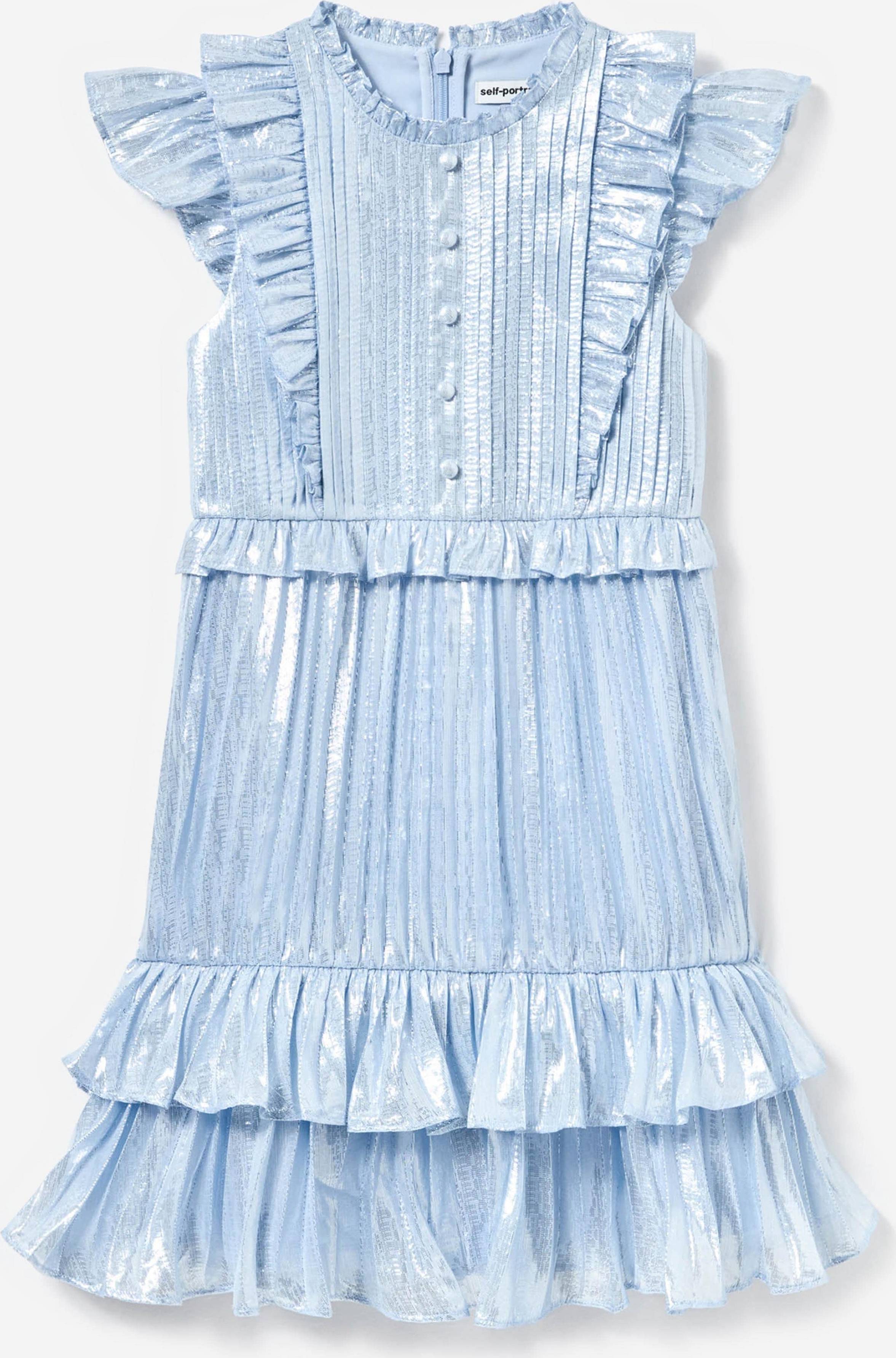 Self-Portrait Girls Silk Metallic Ruffle Dress - Blue