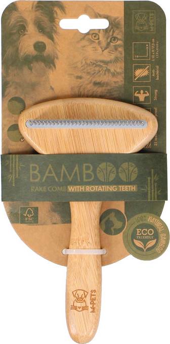 M-Pets Bamboo Rake Comb with Rotating Teeth